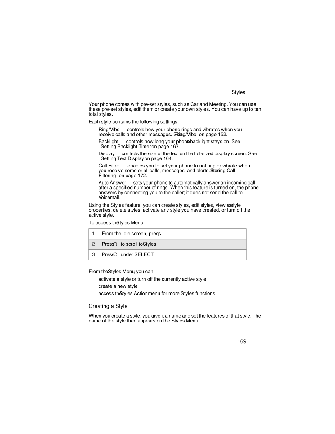 Motorola i90c manual Creating a Style, 169, Styles 