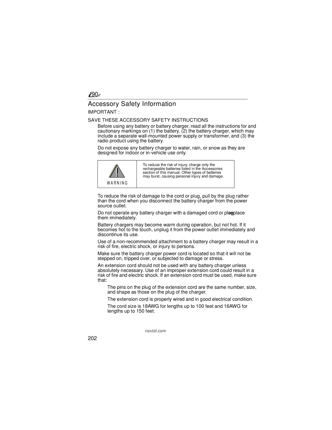 Motorola i90c manual Accessory Safety Information, 202 