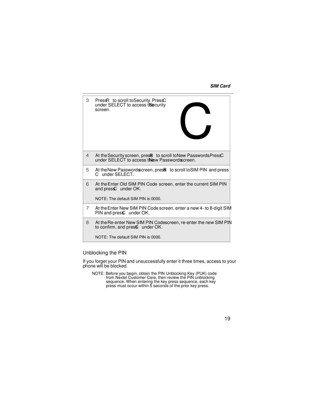 Motorola i90c manual Unblocking the PIN 