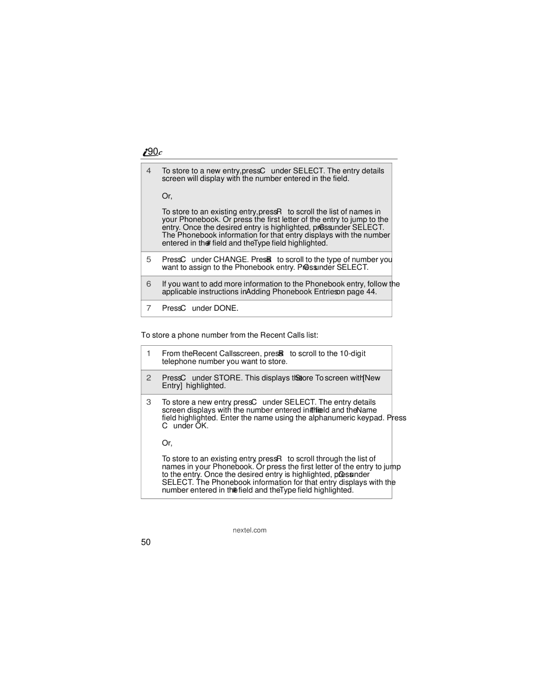 Motorola i90c manual To store a phone number from the Recent Calls list 