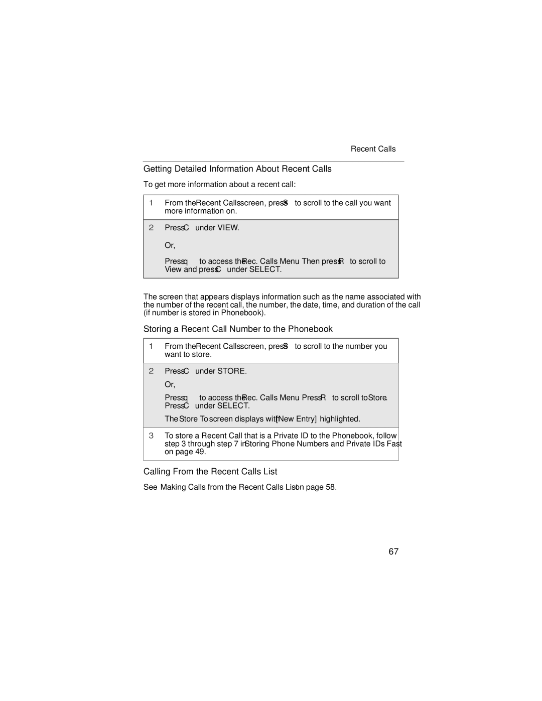 Motorola i90c manual Getting Detailed Information About Recent Calls, Storing a Recent Call Number to the Phonebook 