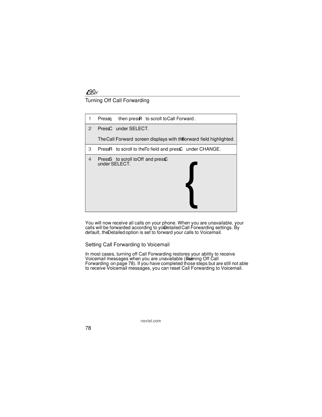 Motorola i90c manual Turning Off Call Forwarding, Setting Call Forwarding to Voicemail 