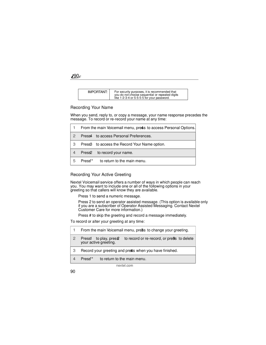 Motorola i90c manual Recording Your Name, Recording Your Active Greeting 