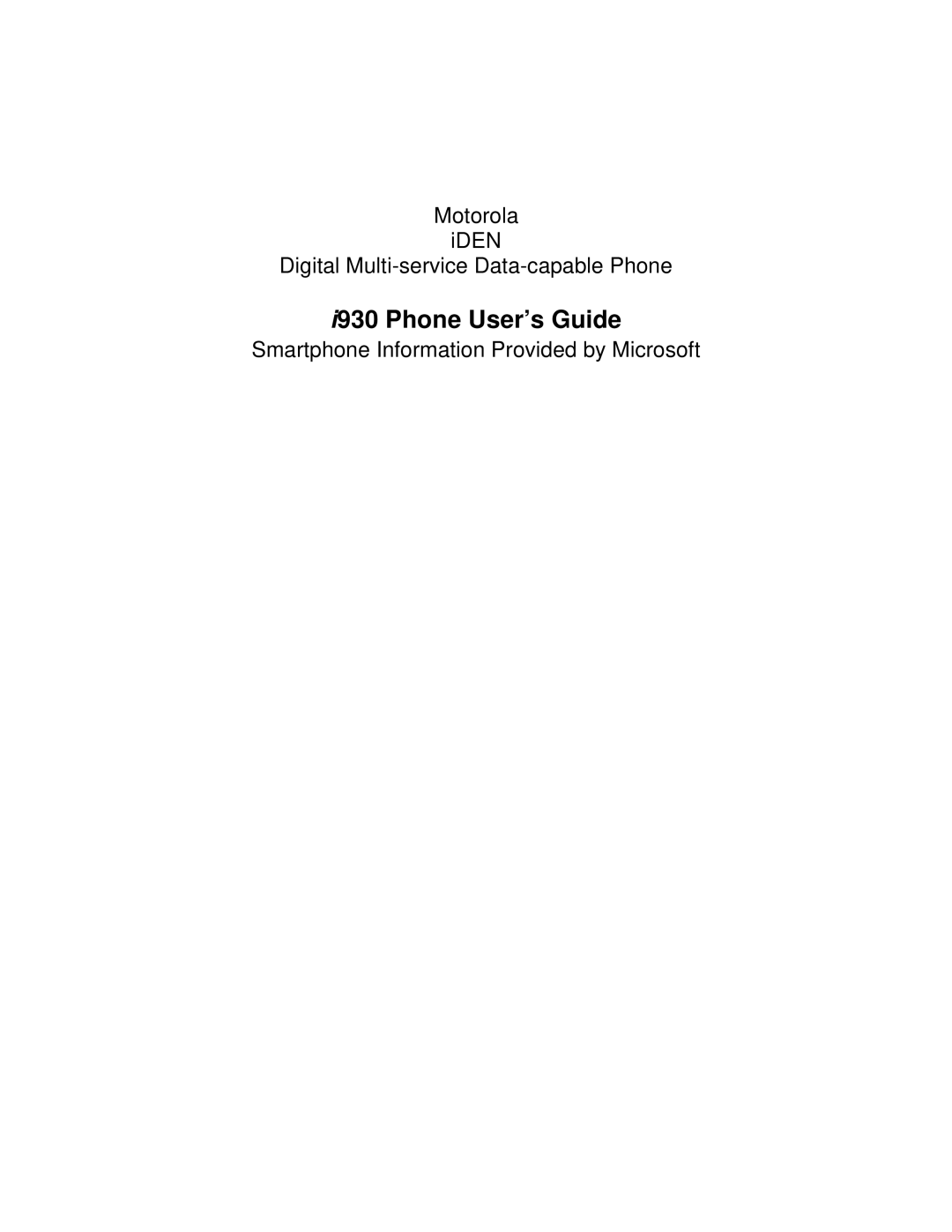 Motorola i930 manual I930 Phone User’s Guide 