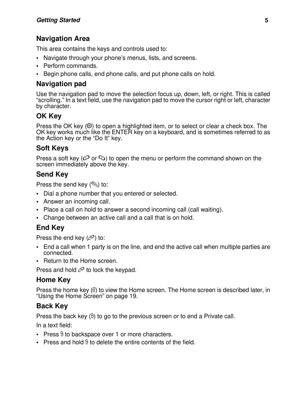 Motorola i930 manual Navigation Area, Navigation pad, OK Key, Soft Keys, Send Key, End Key, Home Key, Back Key 