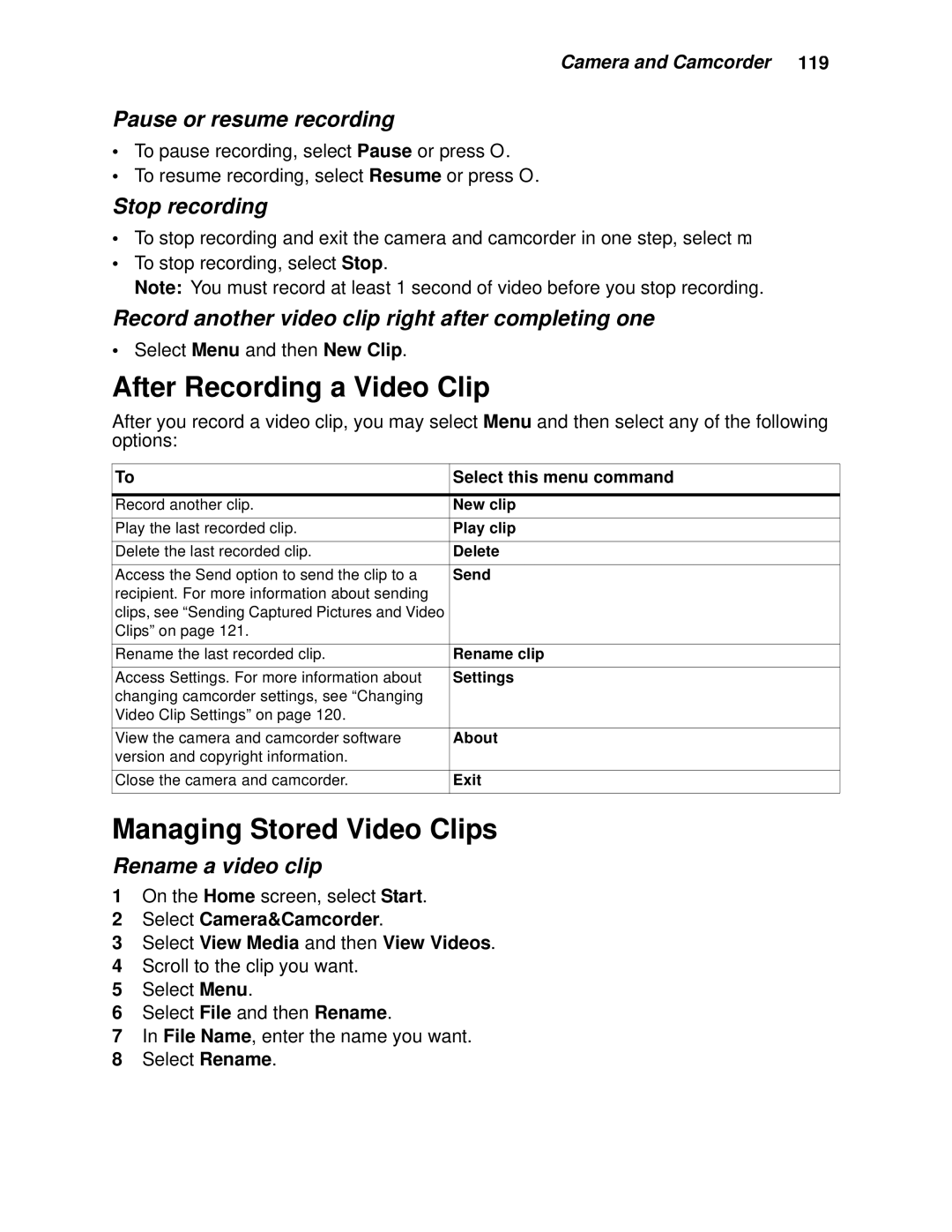 Motorola i930 manual After Recording a Video Clip, Managing Stored Video Clips 