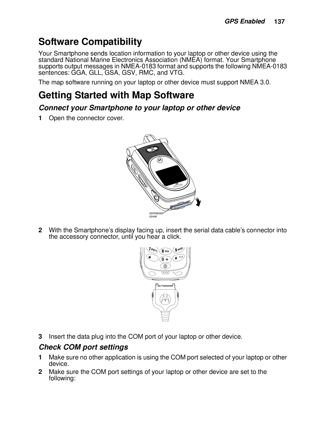 Motorola i930 manual Software Compatibility, Getting Started with Map Software, Check COM port settings 