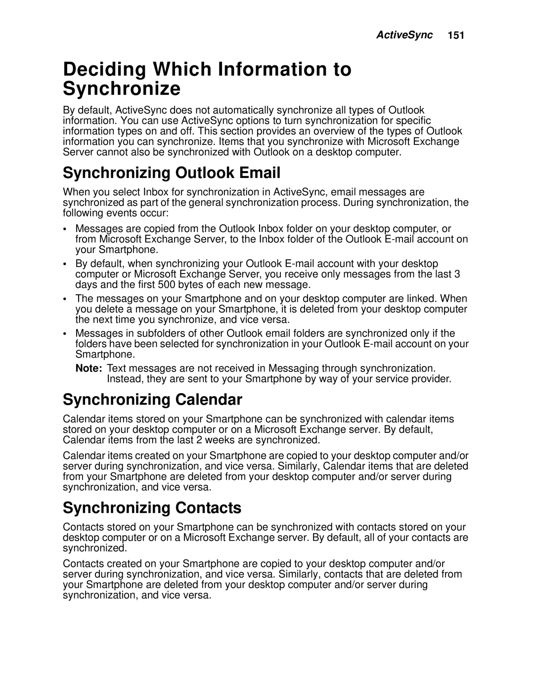 Motorola i930 manual Deciding Which Information to Synchronize, Synchronizing Outlook Email, Synchronizing Calendar 