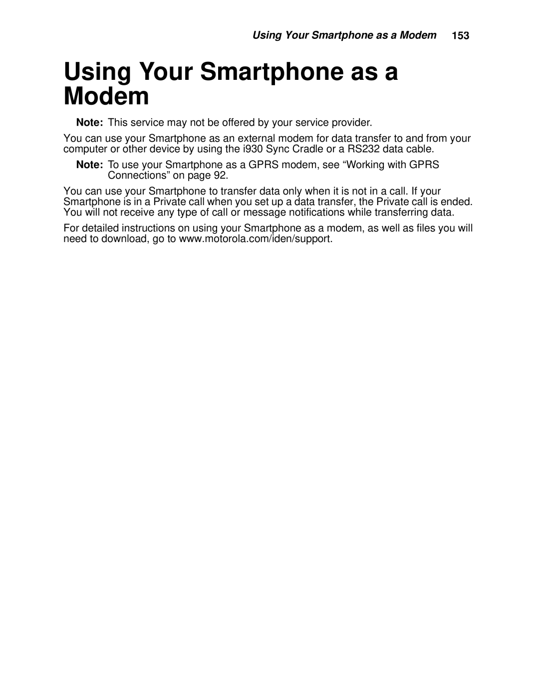 Motorola i930 manual Using Your Smartphone as a Modem 