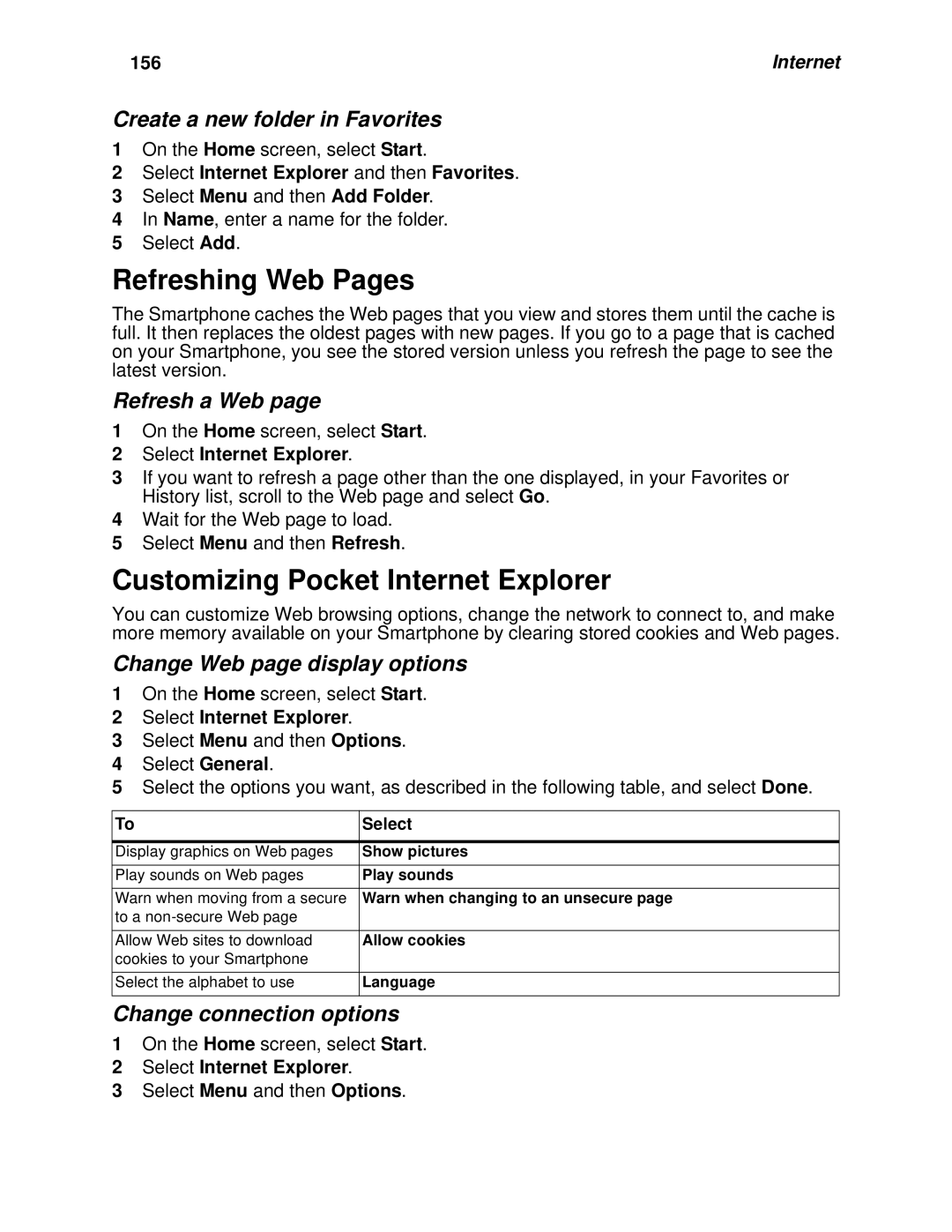 Motorola i930 manual Refreshing Web Pages, Customizing Pocket Internet Explorer 