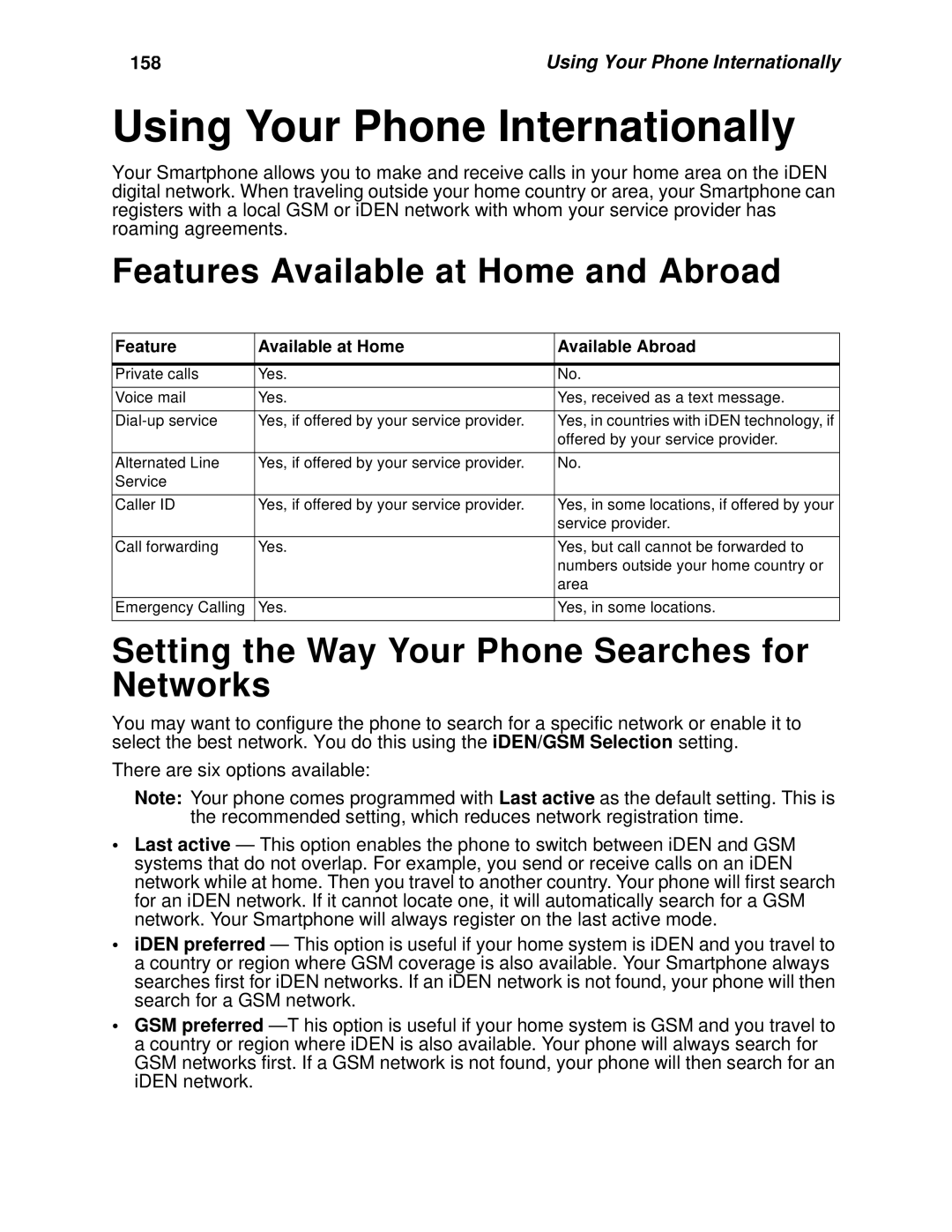 Motorola i930 manual Using Your Phone Internationally, Features Available at Home and Abroad 