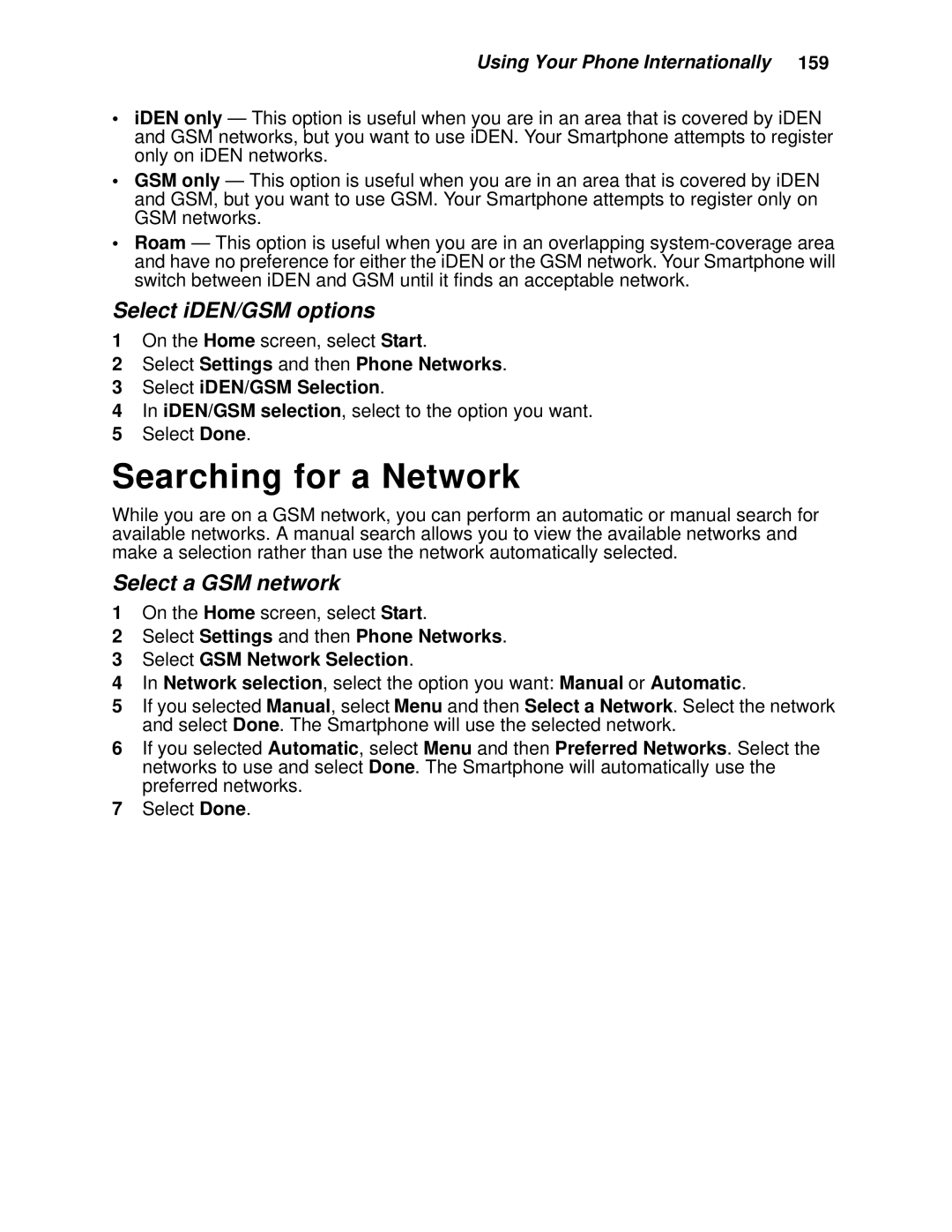 Motorola i930 manual Searching for a Network, Select iDEN/GSM options 