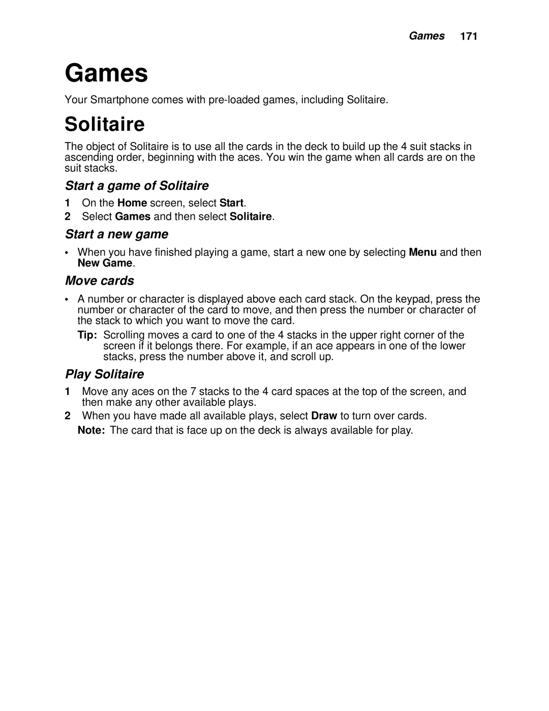 Motorola i930 manual Games, Solitaire 