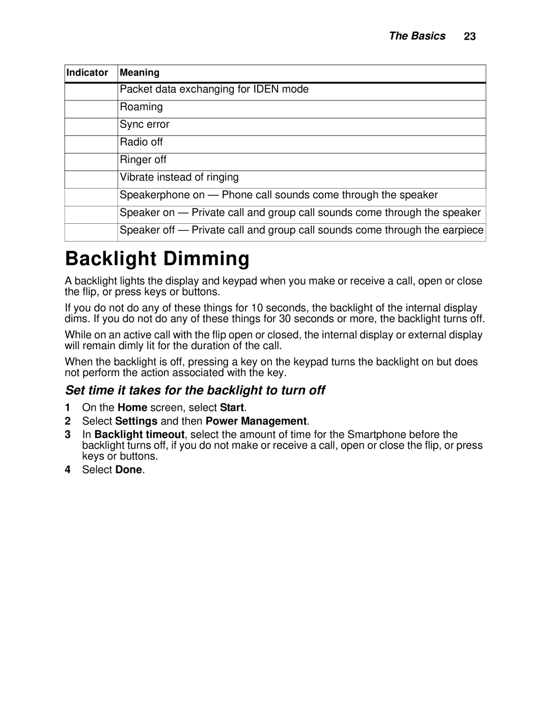 Motorola i930 manual Backlight Dimming, Set time it takes for the backlight to turn off 