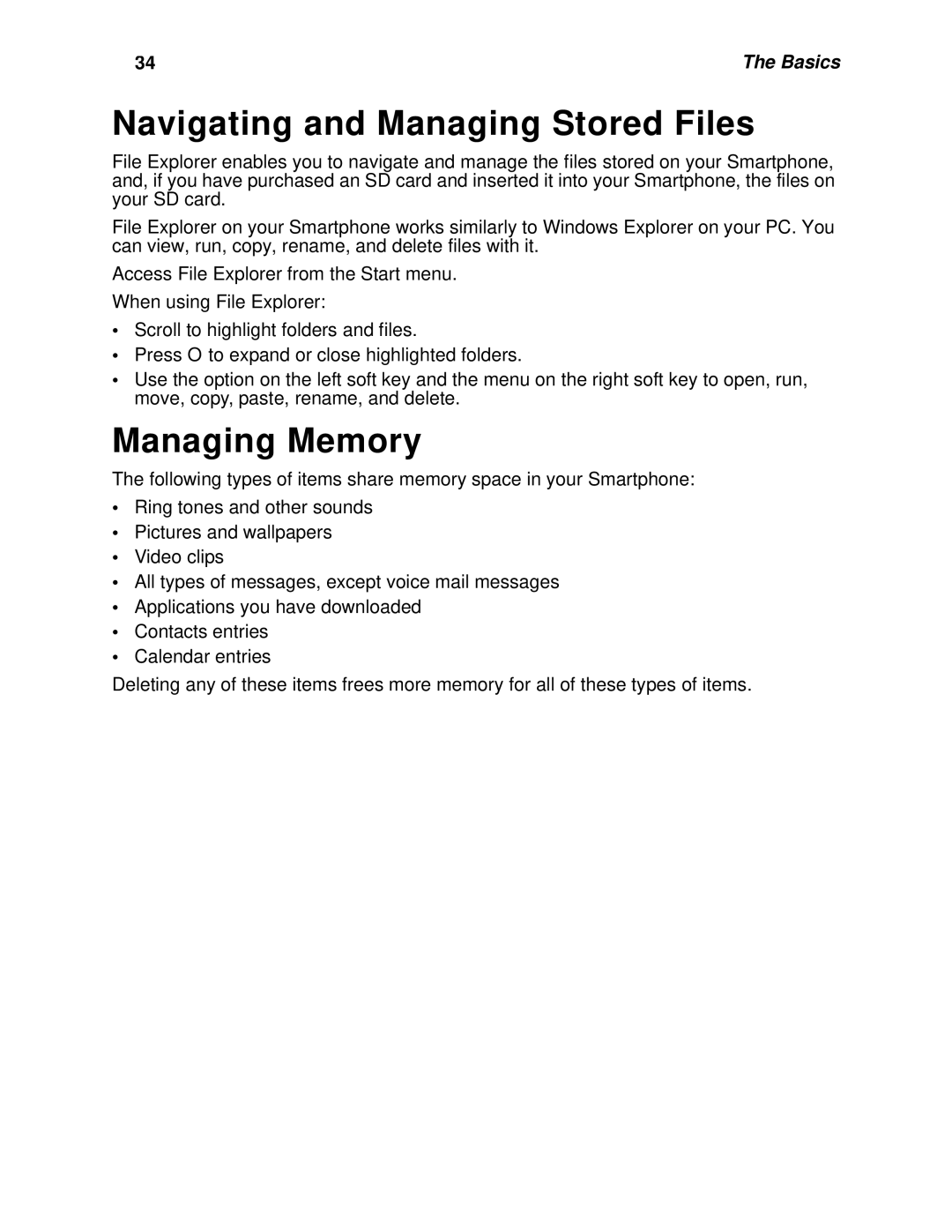 Motorola i930 manual Navigating and Managing Stored Files, Managing Memory 