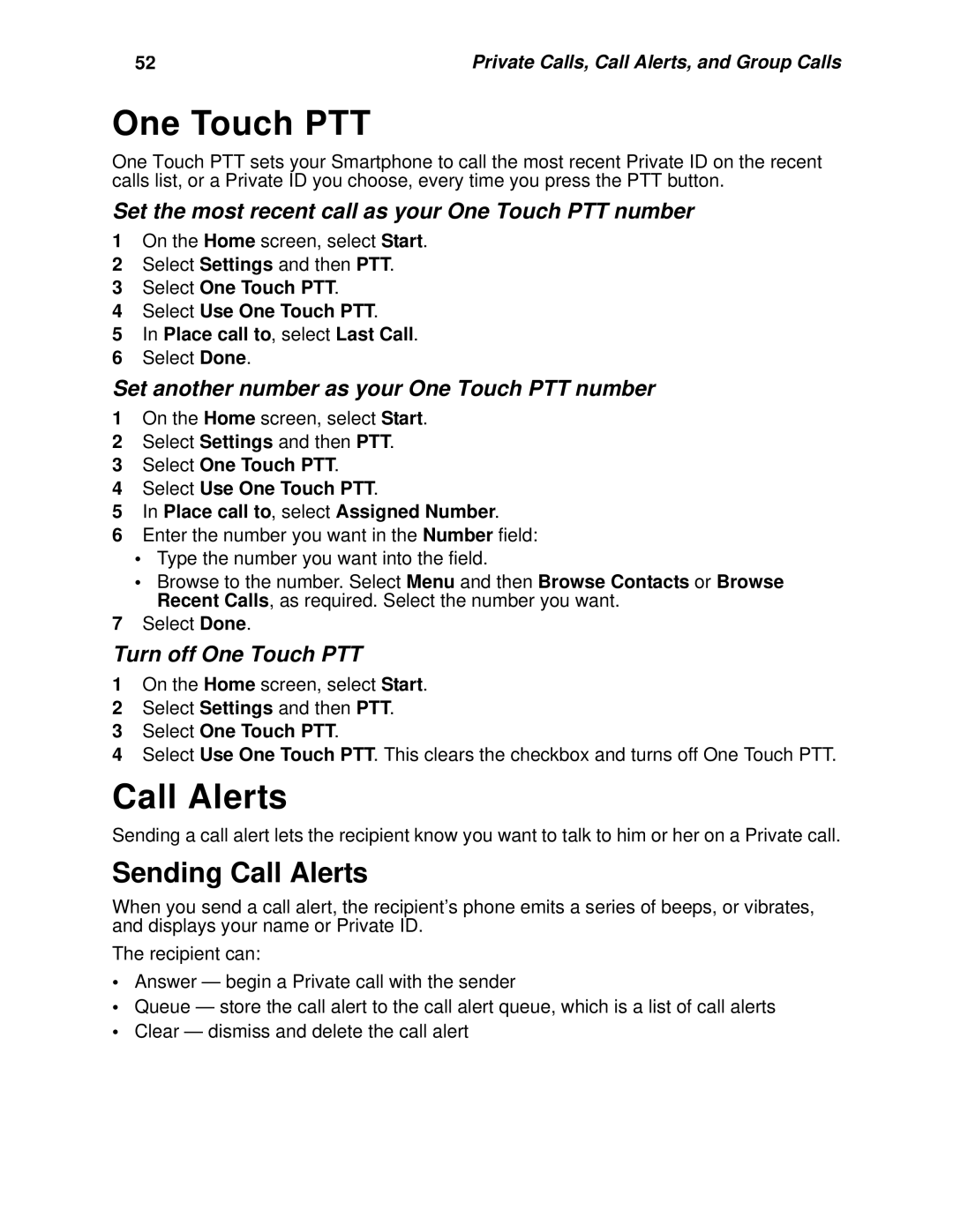 Motorola i930 manual One Touch PTT, Sending Call Alerts 