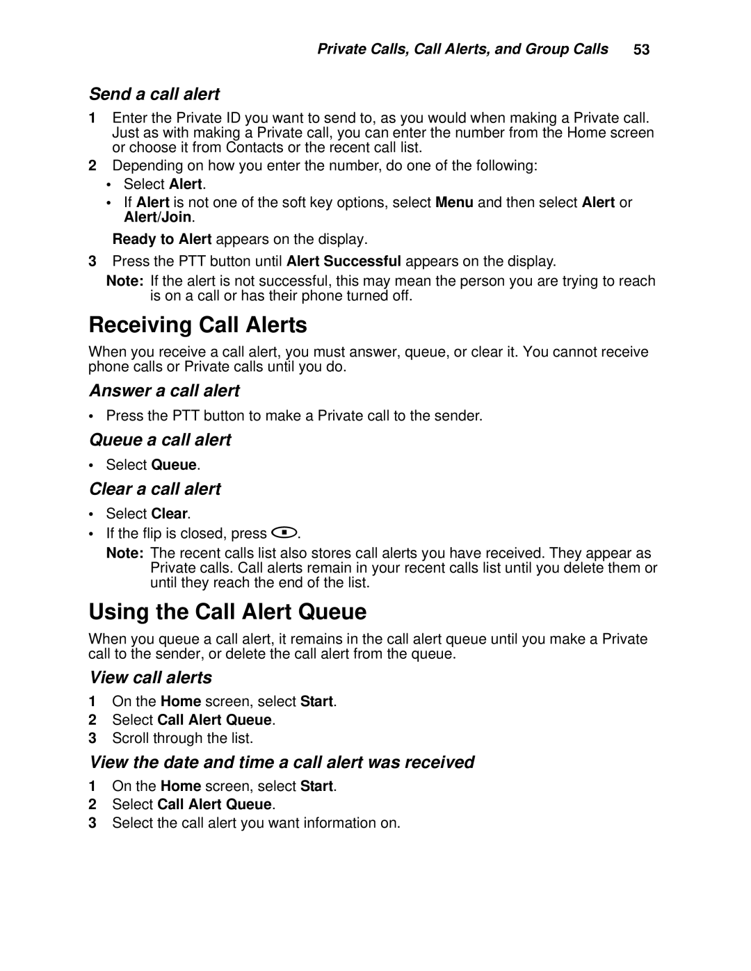 Motorola i930 manual Receiving Call Alerts, Using the Call Alert Queue 