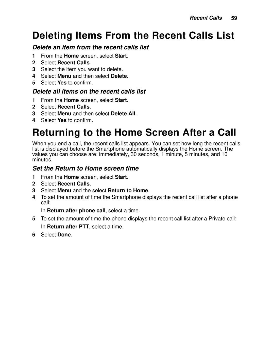 Motorola i930 manual Deleting Items From the Recent Calls List, Returning to the Home Screen After a Call 