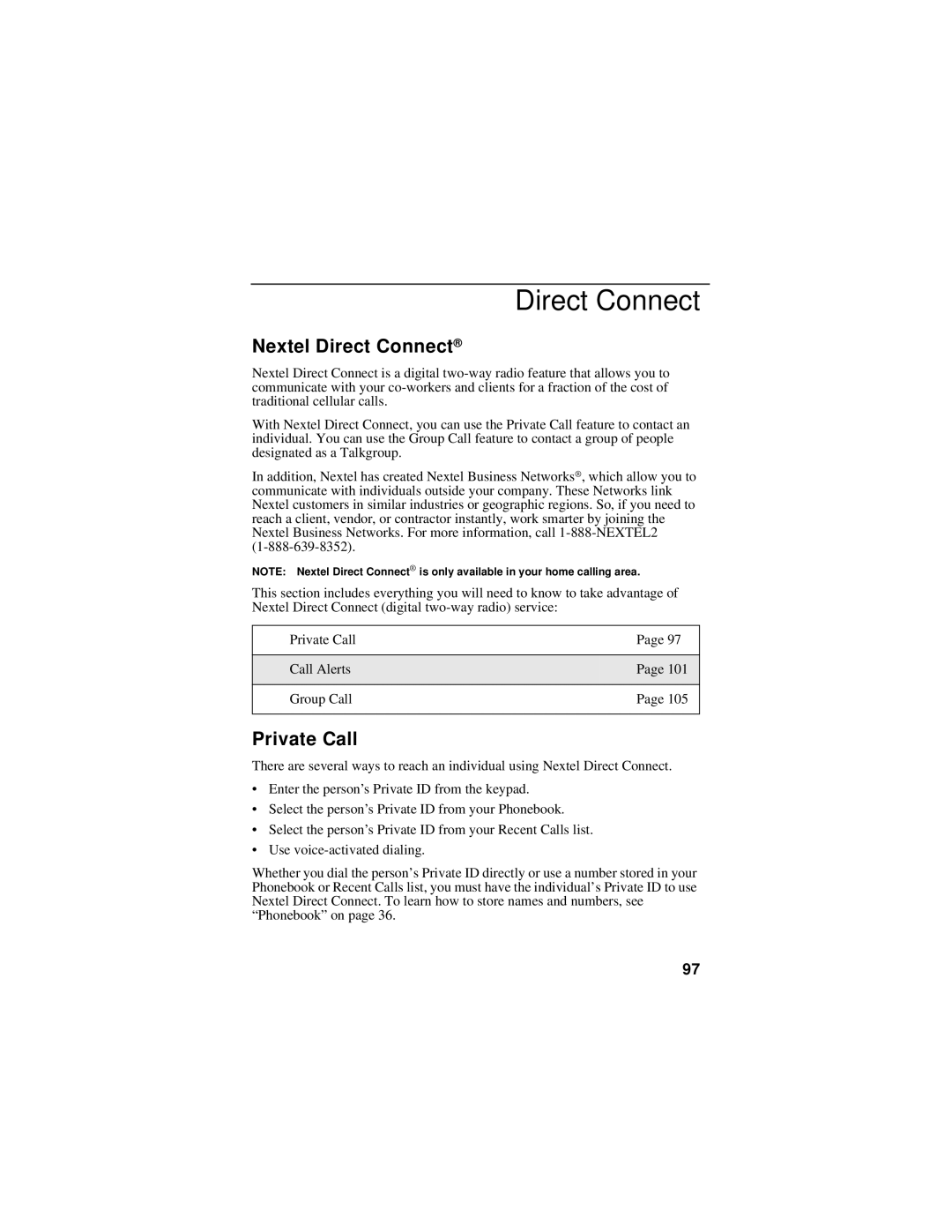 Motorola i95cl manual Nextel Direct Connect, Private Call 