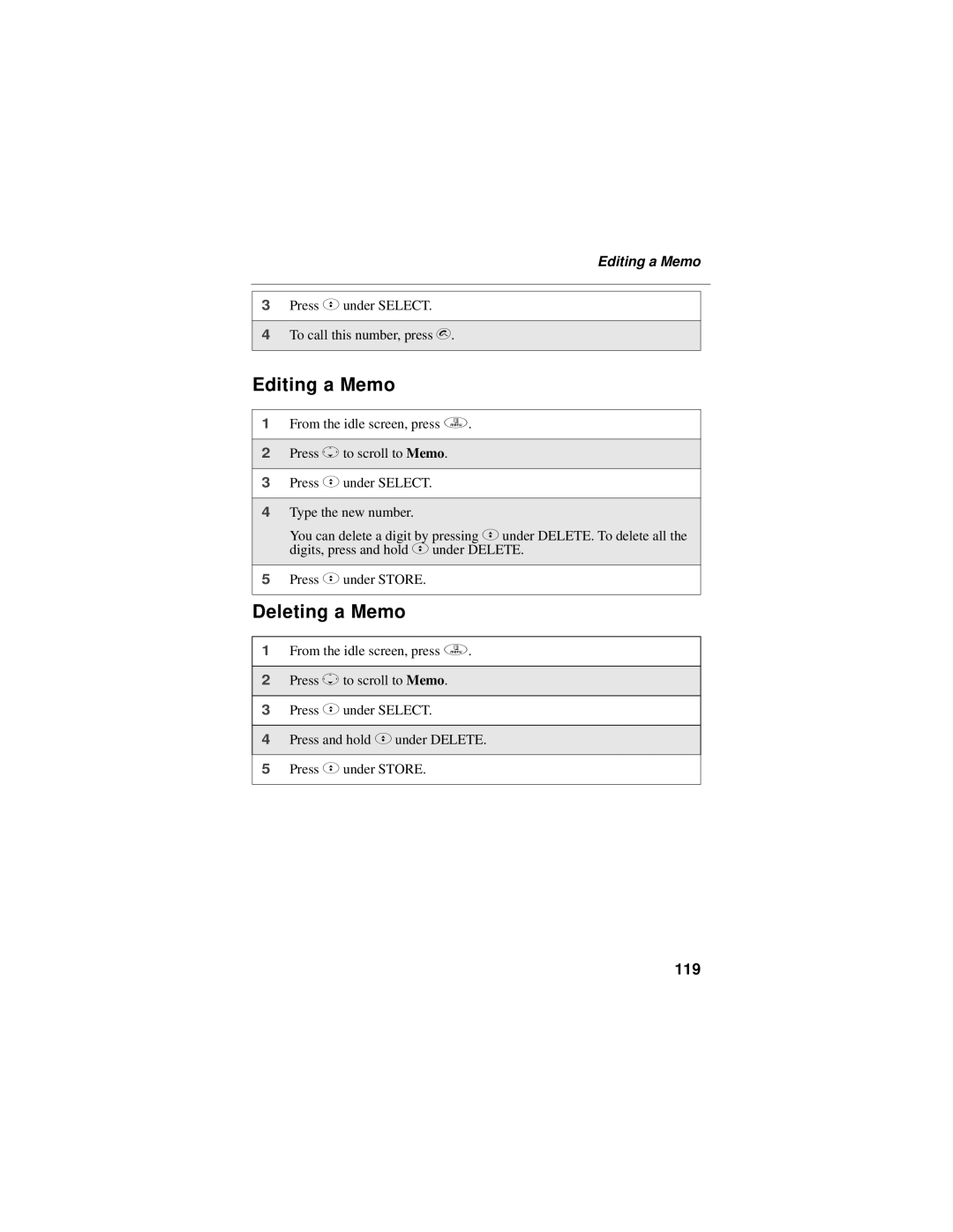 Motorola i95cl manual Editing a Memo, Deleting a Memo, 119 