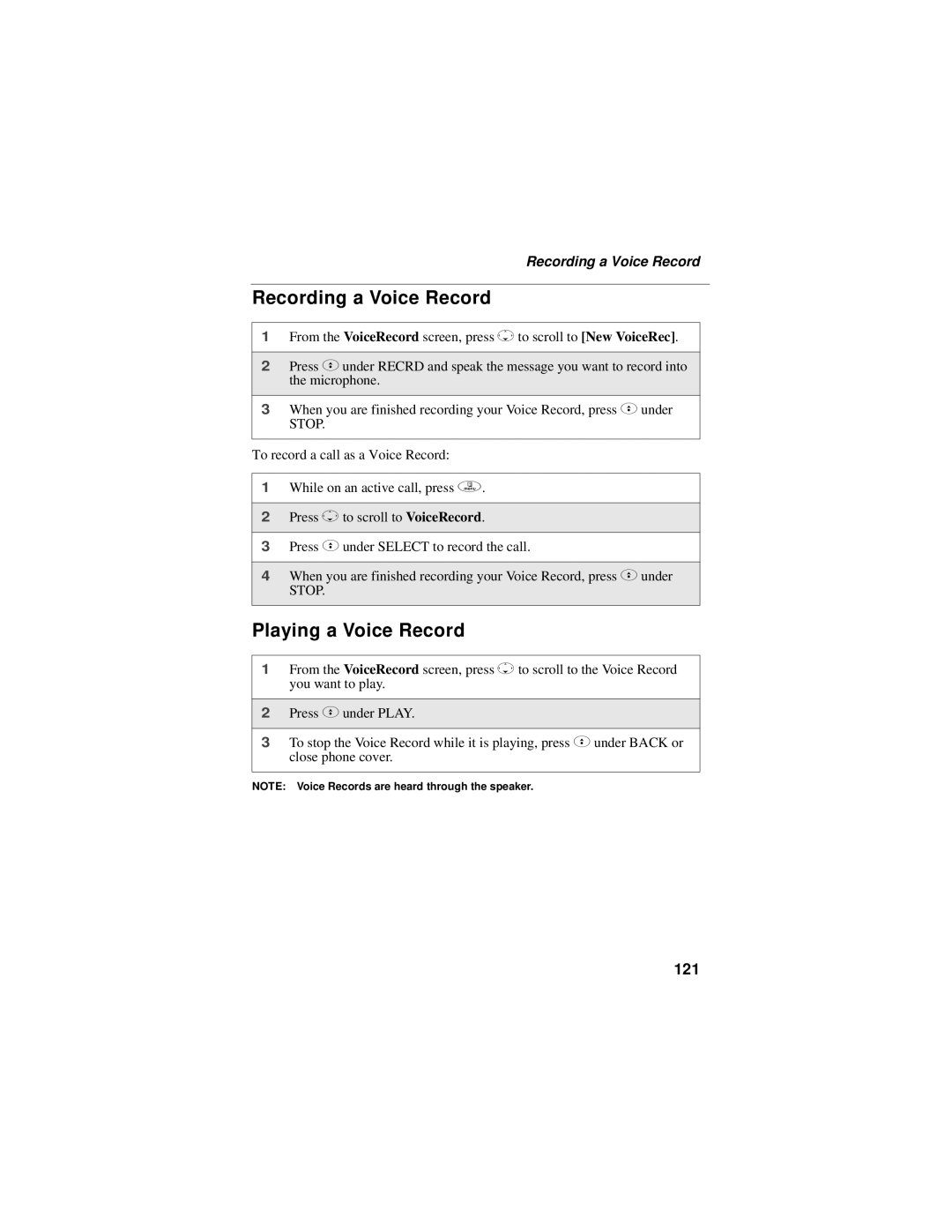 Motorola i95cl manual Recording a Voice Record, Playing a Voice Record, 121 