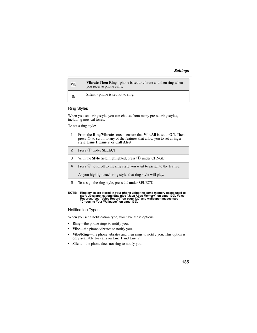 Motorola i95cl manual Ring Styles, 135 