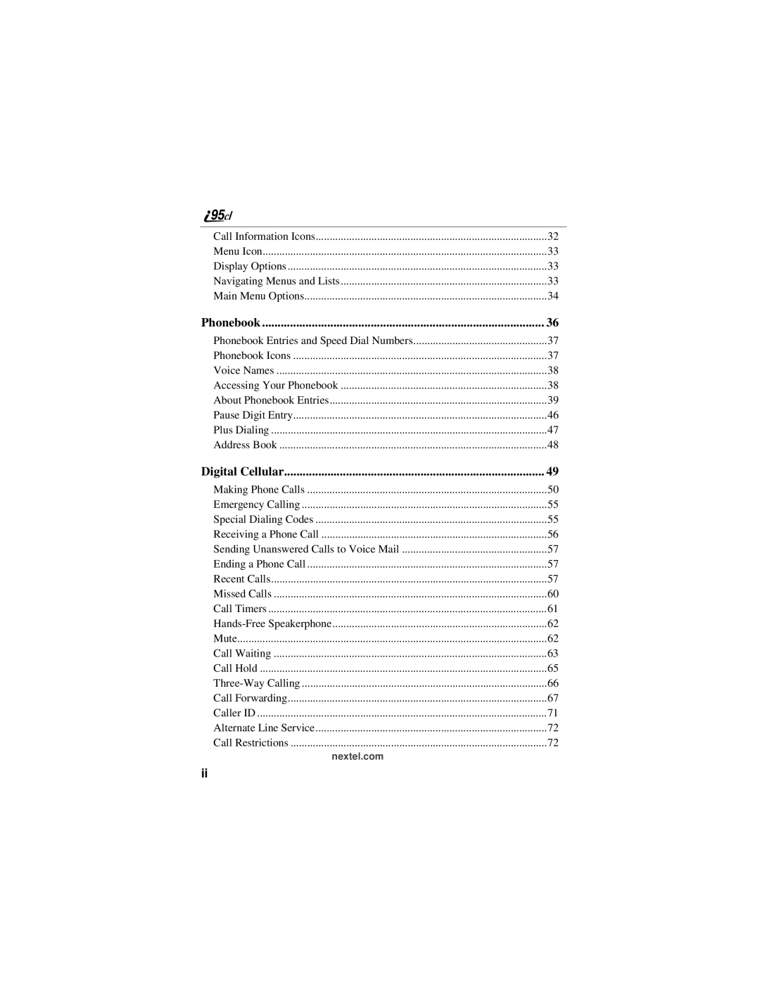 Motorola i95cl manual Phonebook 