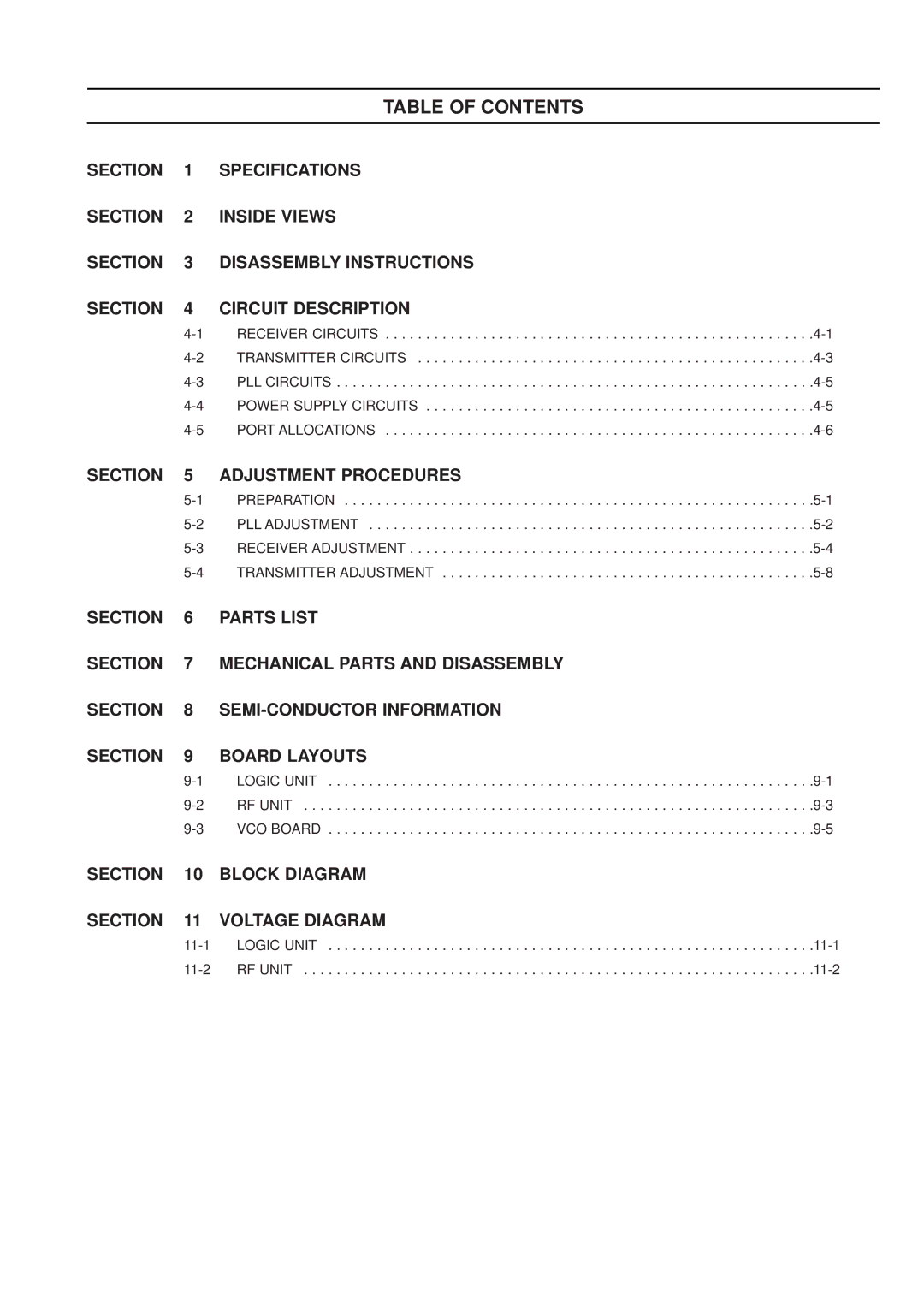 Motorola IC-T81E, IC-T81A service manual Table of Contents 