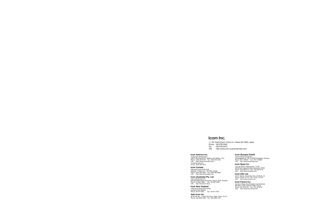 Motorola IC-T81A, IC-T81E service manual Icom America Inc 