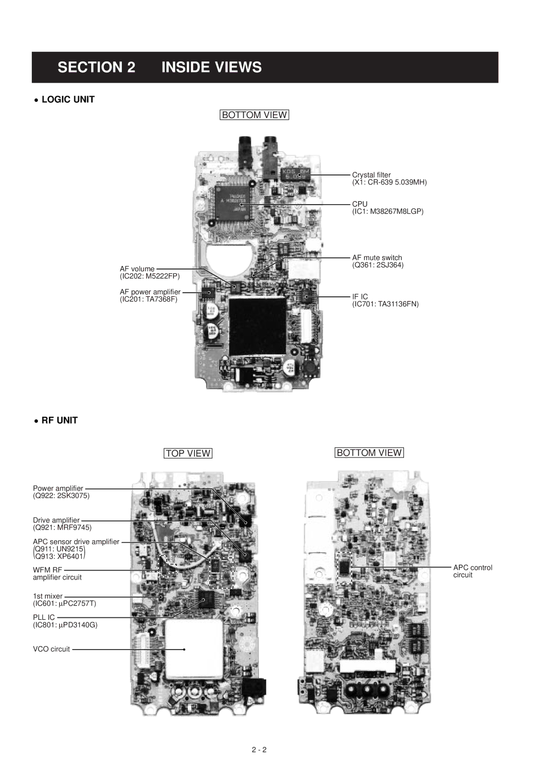 Motorola IC-T81A, IC-T81E service manual Inside Views, Logic Unit, RF Unit, Cpu, Pll Ic 