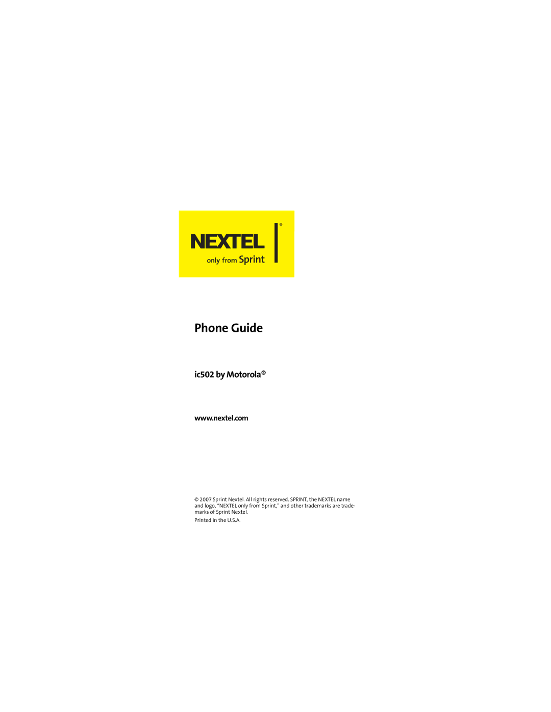 Motorola ic502 manual Phone Guide, Ic502 by Motorola 