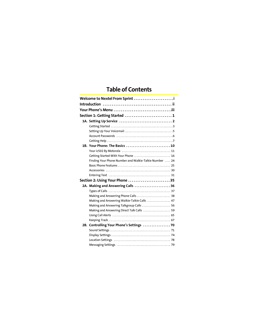 Motorola ic502 manual Table of Contents 