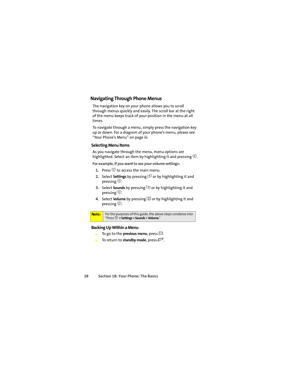 Motorola ic502 manual Navigating Through Phone Menus, Selecting Menu Items, Backing Up Within a Menu 