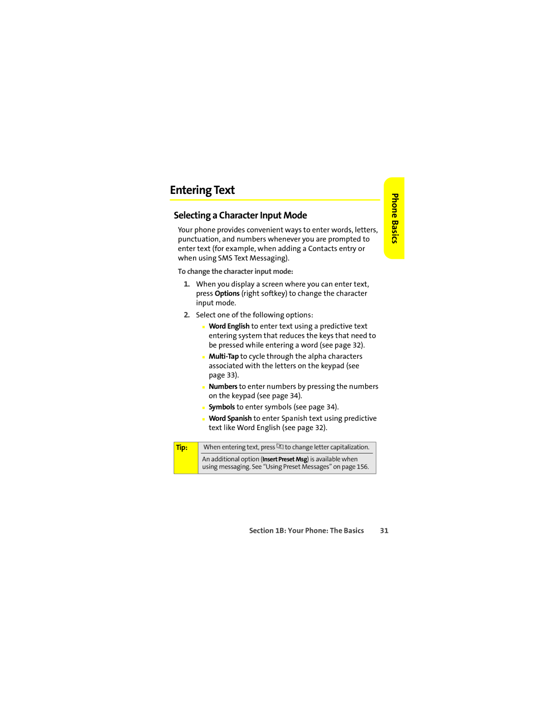 Motorola ic502 manual Entering Text, Selecting a Character Input Mode, To change the character input mode 