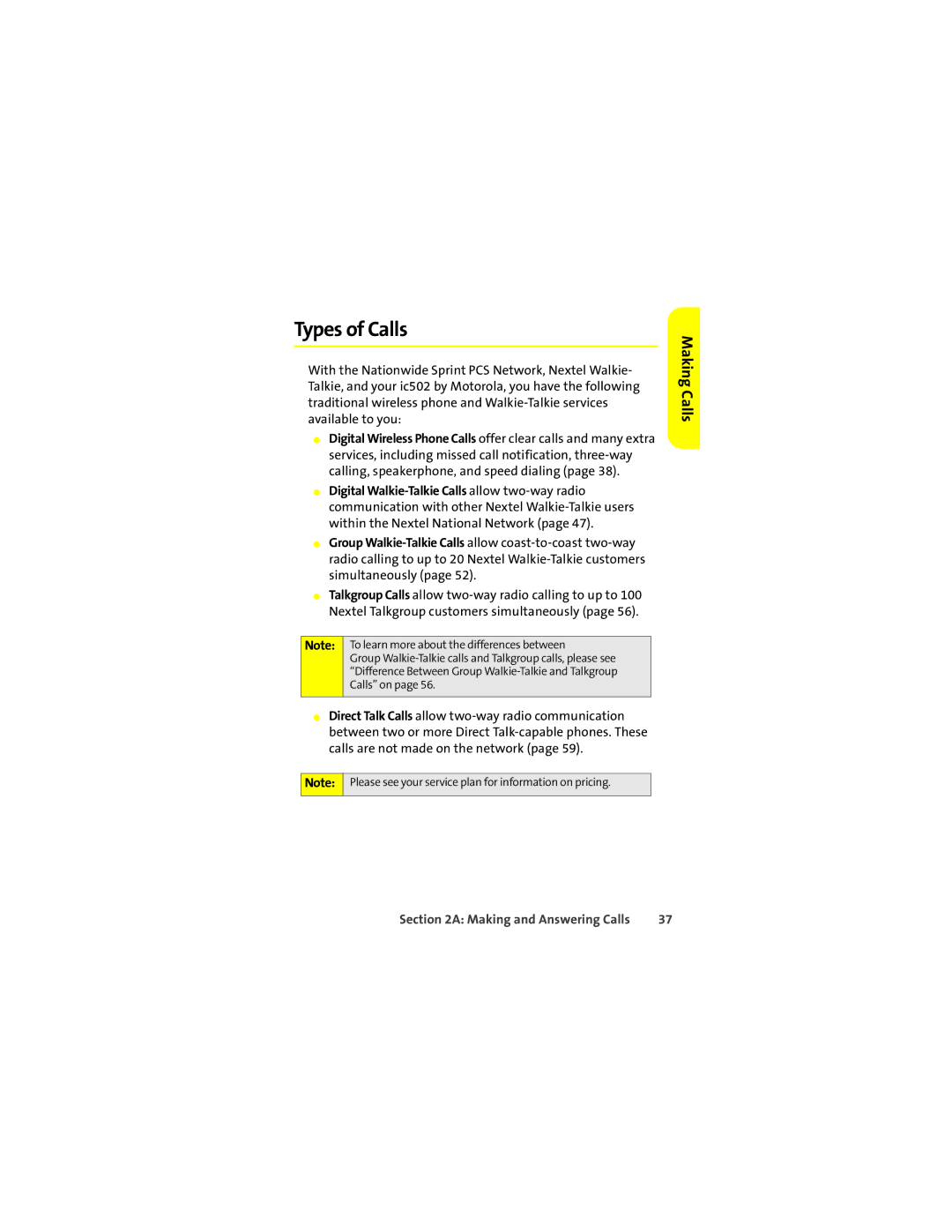 Motorola ic502 manual Types of Calls, Making Calls 