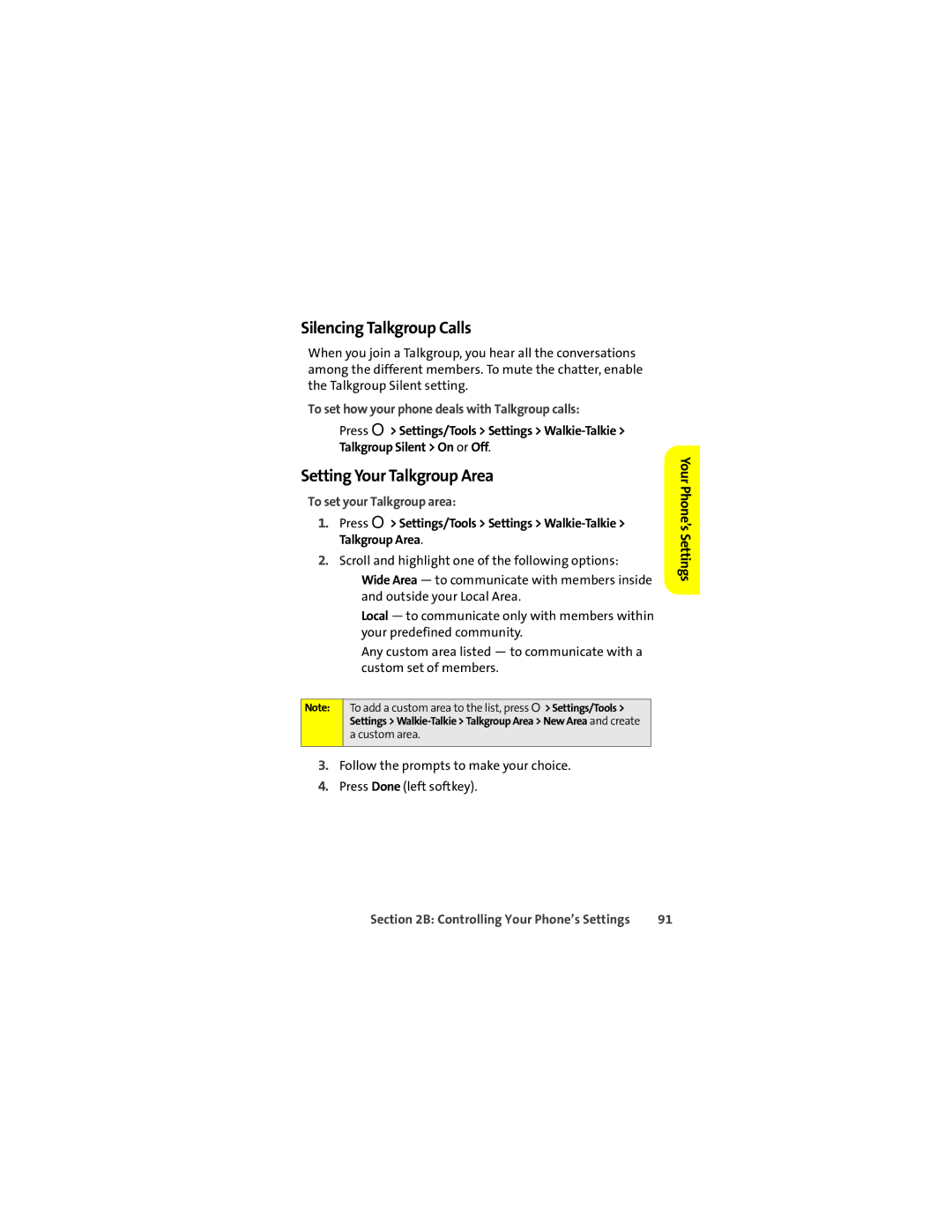 Motorola Ic602 Silencing Talkgroup Calls, Setting Your Talkgroup Area, To set how your phone deals with Talkgroup calls 