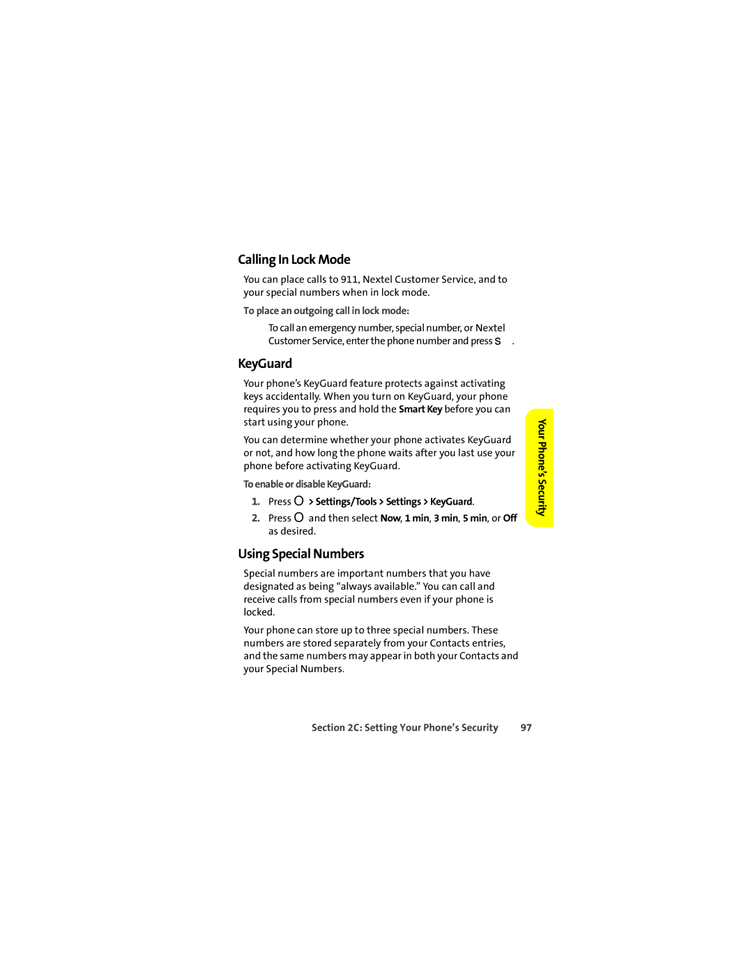 Motorola Ic602 manual Calling In Lock Mode, KeyGuard, Using Special Numbers, To place an outgoing call in lock mode 