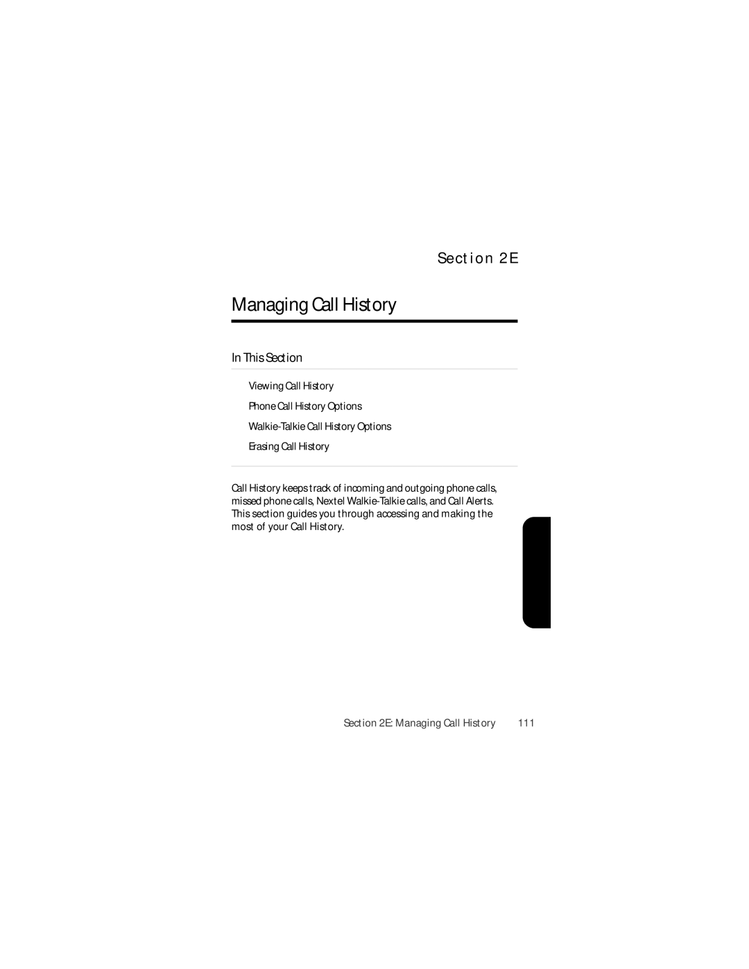 Motorola Ic602 manual Managing Call History, 111 