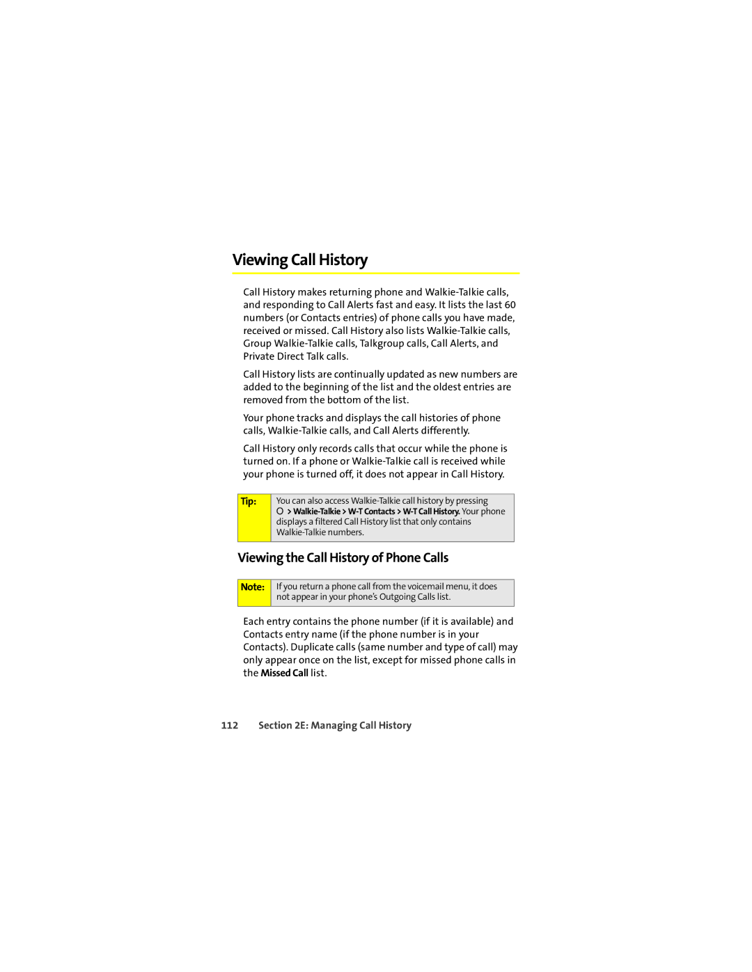 Motorola Ic602 manual Viewing Call History, Viewing the Call History of Phone Calls, Managing Call History 