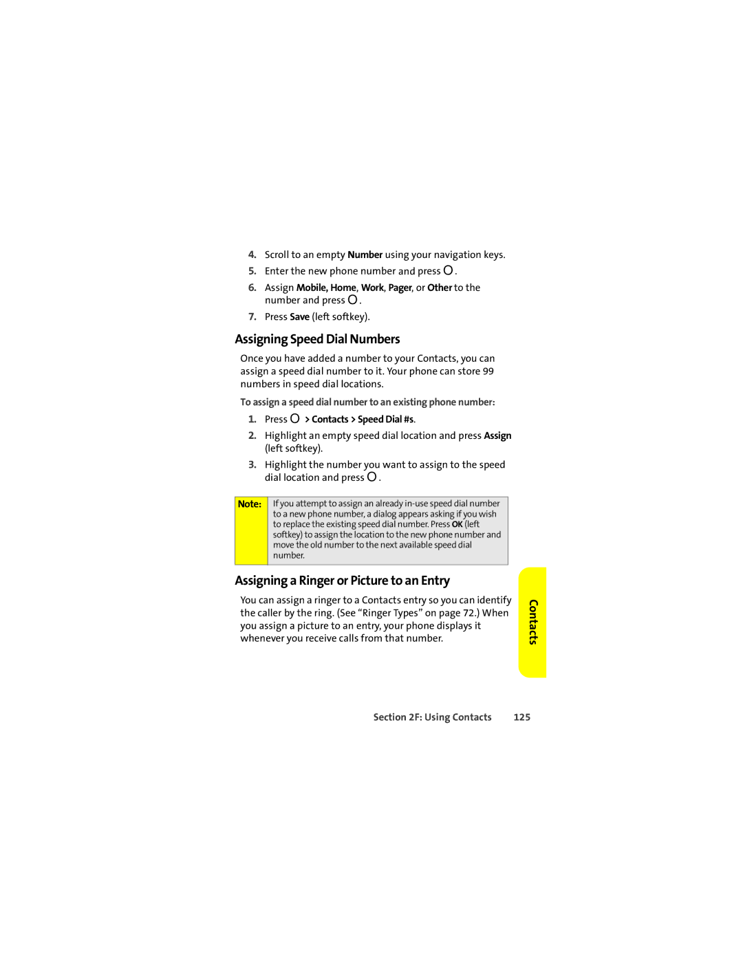 Motorola Ic602 manual Assigning Speed Dial Numbers, Assigning a Ringer or Picture to an Entry, 125 