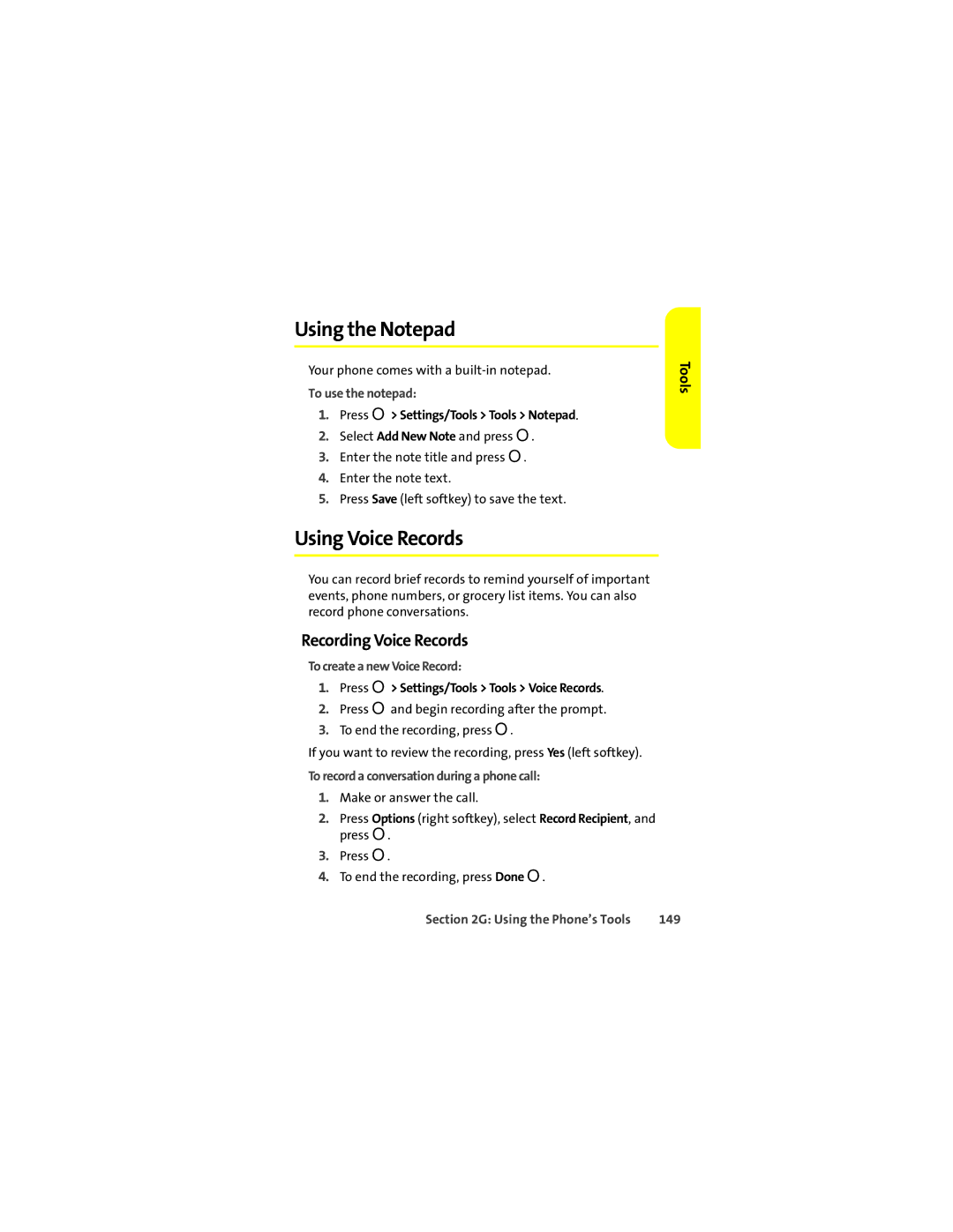 Motorola Ic602 manual Using the Notepad, Using Voice Records, Recording Voice Records 