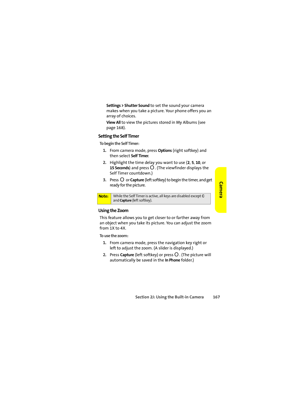 Motorola Ic602 manual Setting the Self Timer, Using the Zoom, To begin the Self Timer, To use the zoom, 167 