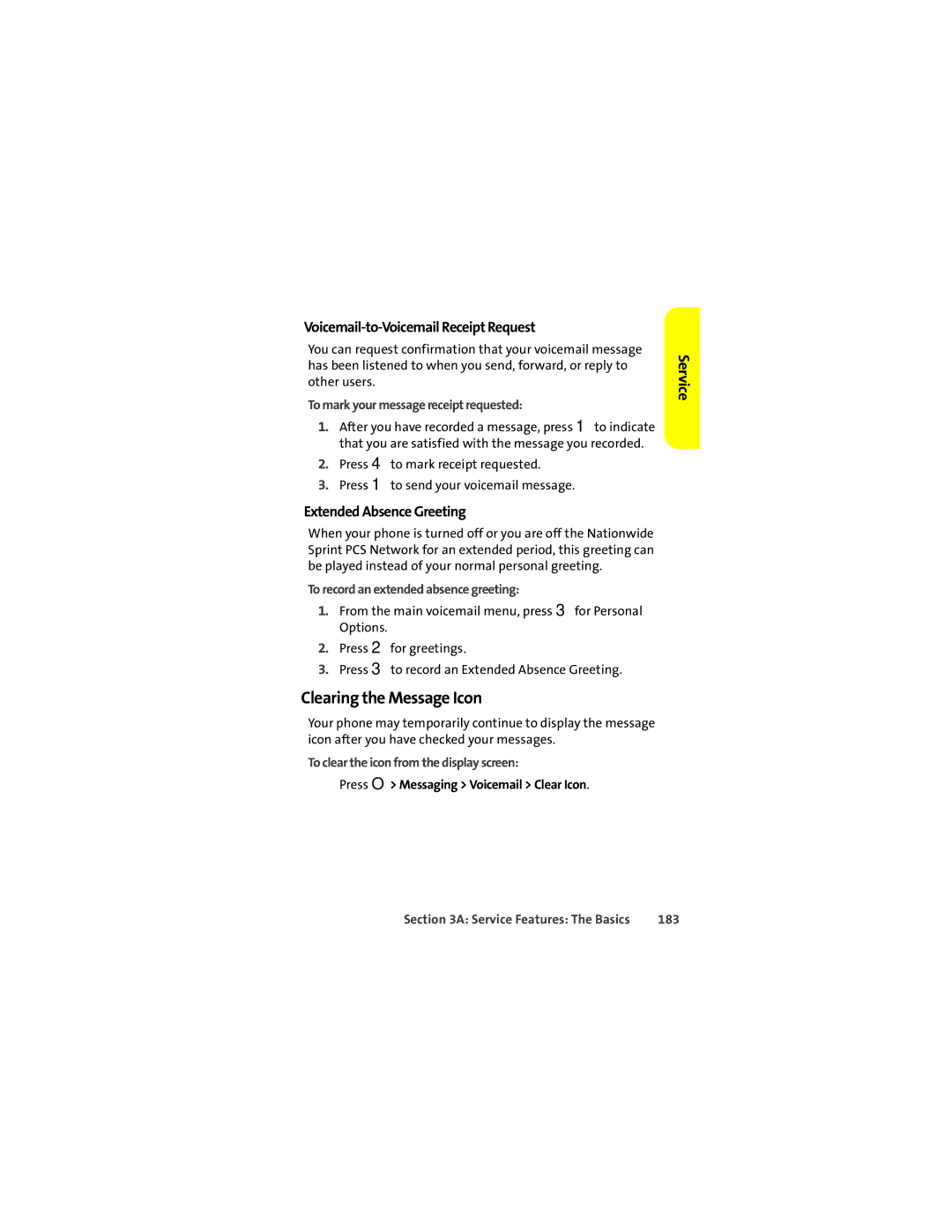 Motorola Ic602 manual Clearing the Message Icon, Voicemail-to-Voicemail Receipt Request, Extended Absence Greeting 