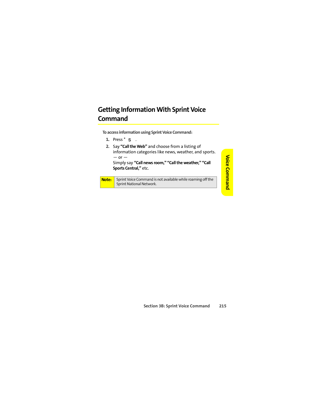 Motorola Ic602 manual Getting Information With Sprint Voice Command, To access information using Sprint Voice Command, 215 