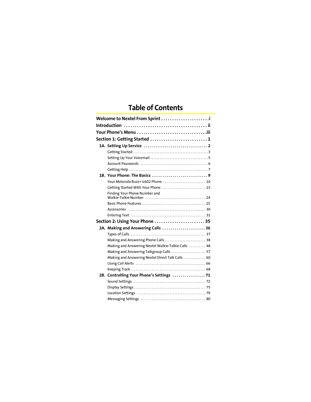 Motorola Ic602 manual Table of Contents 