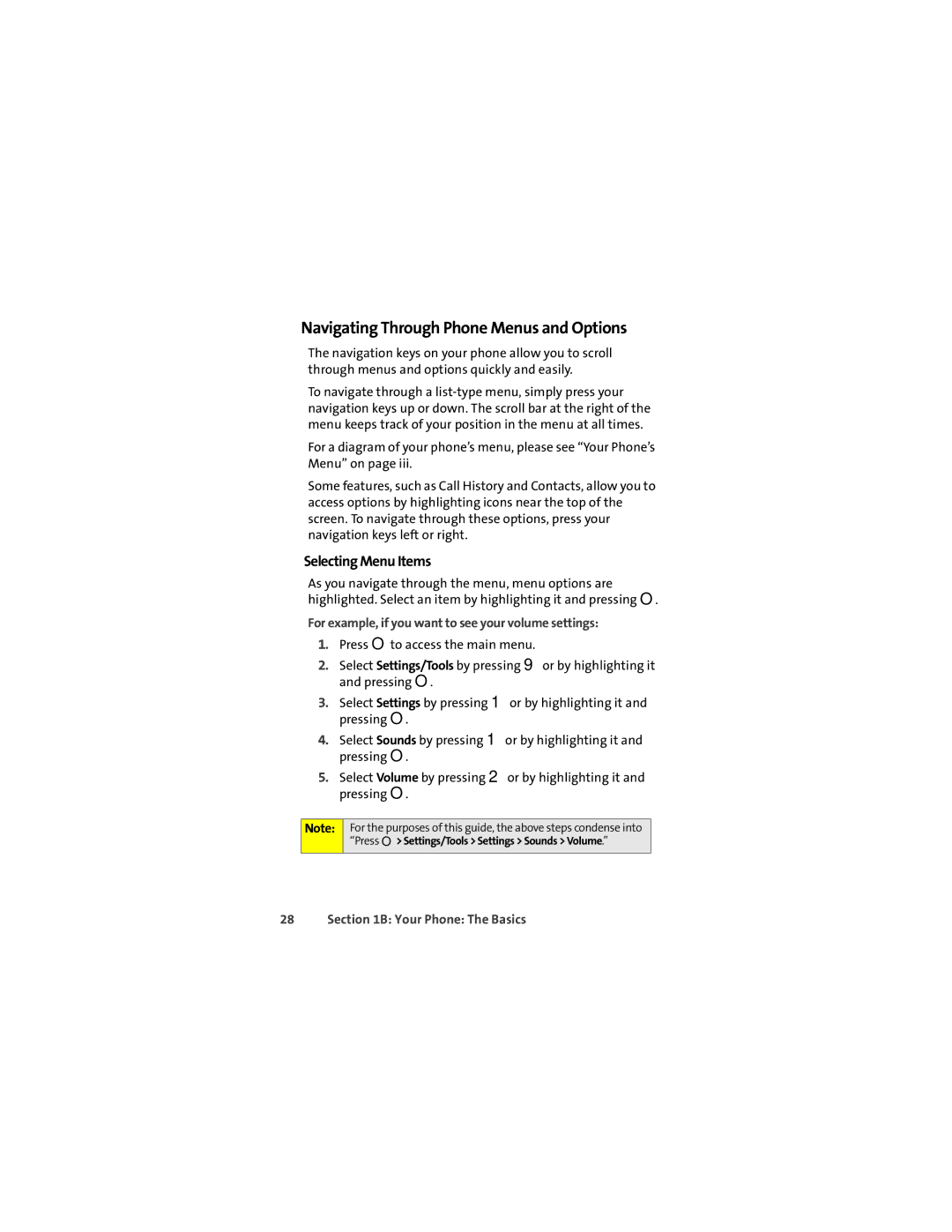 Motorola Ic602 manual Navigating Through Phone Menus and Options, Selecting Menu Items 