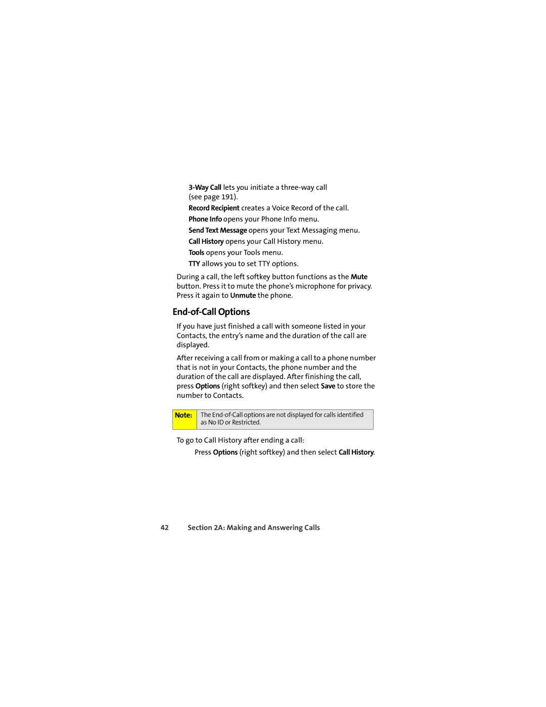 Motorola Ic602 manual End-of-Call Options 