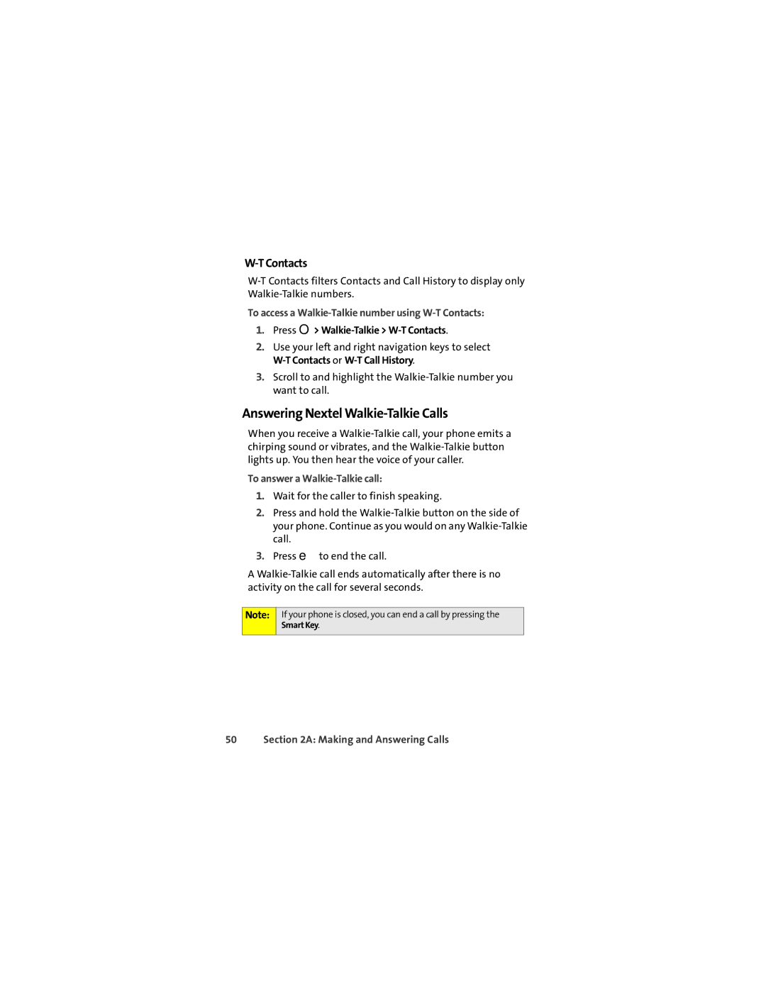 Motorola Ic602 manual Answering Nextel Walkie-Talkie Calls, To access a Walkie-Talkie number using W-T Contacts 