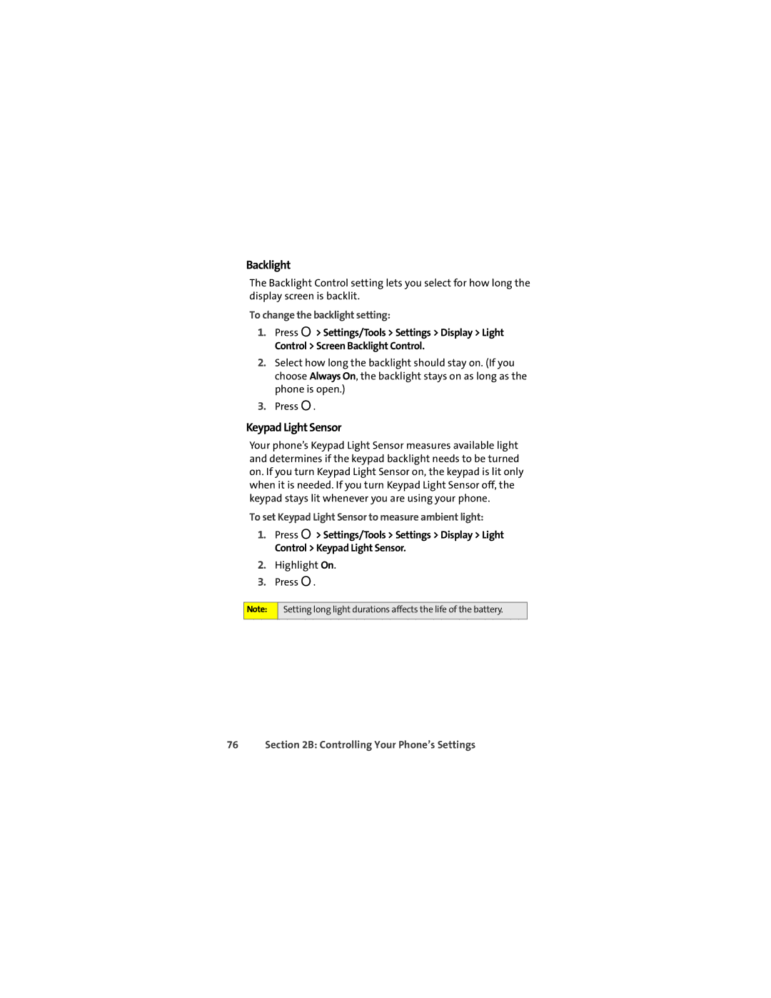 Motorola Ic602 manual Backlight, Keypad Light Sensor, To change the backlight setting 