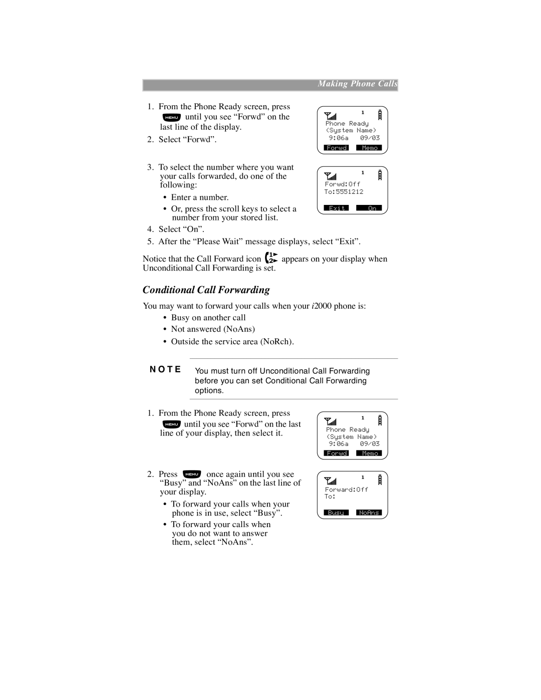 Motorola iDEN manual Conditional Call Forwarding 